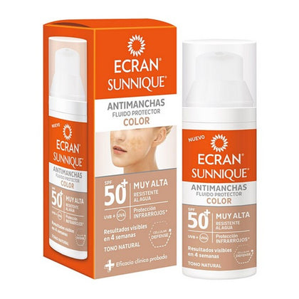 Sol Lotion som Motverkar Bruna Fläckar Ecran Sunnique Color Ecran Spf 50+ (50 ml)