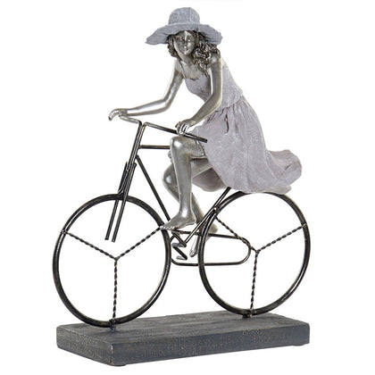 Prydnadsfigur DKD Home Decor 27 x 12 x 31 cm Kvinna Silvrig Cykel Vit