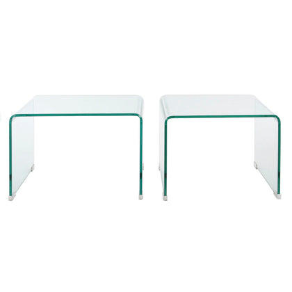 2-bordsset DKD Home Decor 48 x 45 x 31,5 cm Glas Transparent Plast