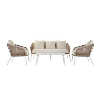 Soffgrupp med bord DKD Home Decor MB-179038 Trädgård Beige Metall Aluminium Snöre 151,5 x 72 x 70 cm (4 pcs)