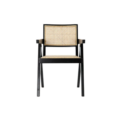 Stol med armstöd DKD Home Decor Svart Naturell Rattan Almträ 56,5 x 60 x 86 cm