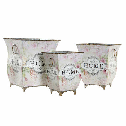 Kruka DKD Home Decor 21,5 x 21,5 x 25 cm Rosa Metall Virágok Shabby Chic