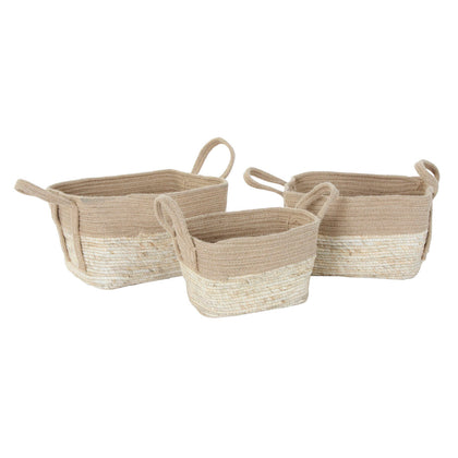 Korgset DKD Home Decor Jute Fibrer Cottage (3 pcs) (36 x 30 x 23 cm)