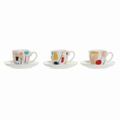 Set med kaffekoppar DKD Home Decor Abstrakt 80 ml Vit Multicolour