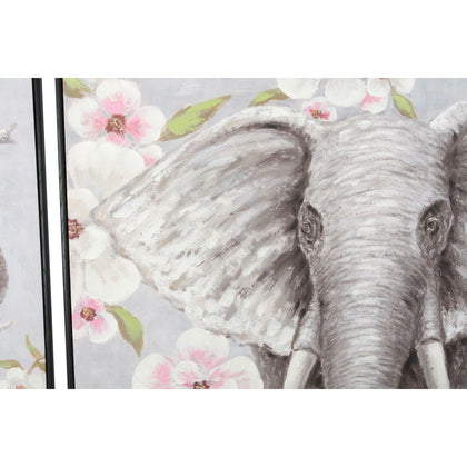 Tavla DKD Home Decor Elefant 100 x 3,5 x 100 cm Kolonial Virágok (2 antal)