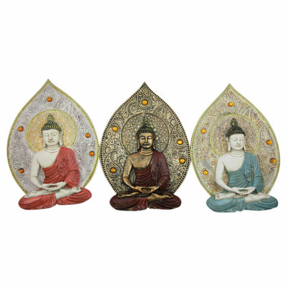 Väggdekoration DKD Home Decor Blå Röd Gyllene Buddha Orientalisk 19,3 x 3,7 x 27,3 cm (3 Delar)