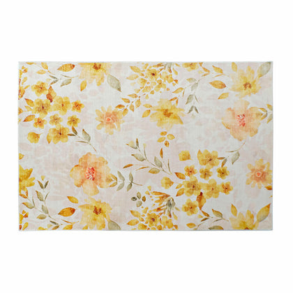 Matta DKD Home Decor Gul Vit Polyester Bomull Virágok (120 x 180 x 0.5 cm)