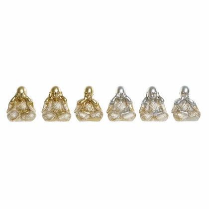 Prydnadsfigur DKD Home Decor Gyllene Silvrig Munk Orientalisk 10,5 x 6 x 12 cm (6 Delar)