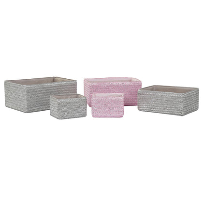 Korg - set DKD Home Decor 41 x 29 x 18 cm Silvrig Grå Rosa polypropen