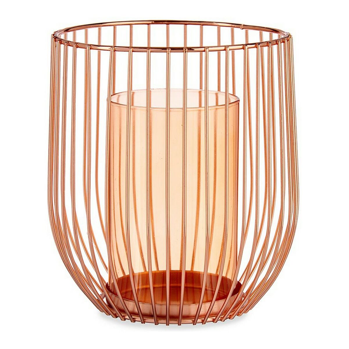 Ljusstakar Koppar Ambra Bur Metall Glas 15 x 17 x 15 cm