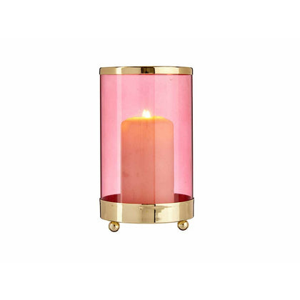 Ljusstakar Rosa Gyllene Cylinder 9,7 x 16,5 x 9,7 cm Metall Glas