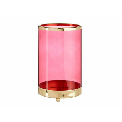 Ljusstakar Rosa Gyllene Cylinder Metall Glas (12,2 x 19,5 x 12,2 cm)