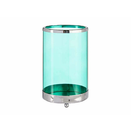 Ljusstakar Silvrig Blå Cylinder 12,2 x 19,5 x 12,2 cm Metall Glas