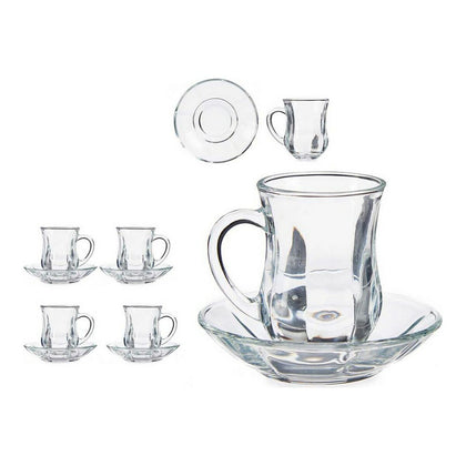 Set med koppar och fat Slät Glas Transparent (125 ml) (8 pcs)