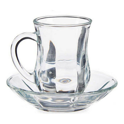 Set med koppar och fat Slät Glas Transparent (125 ml) (8 pcs)