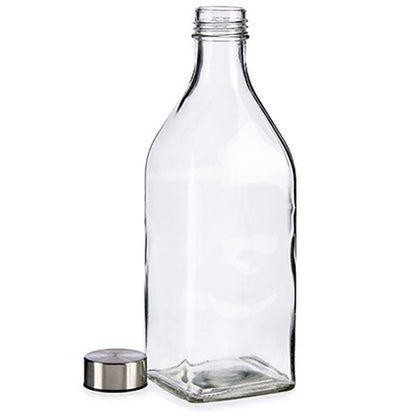 Glasflaska Transparent Silvrig Metall Glas 1 L